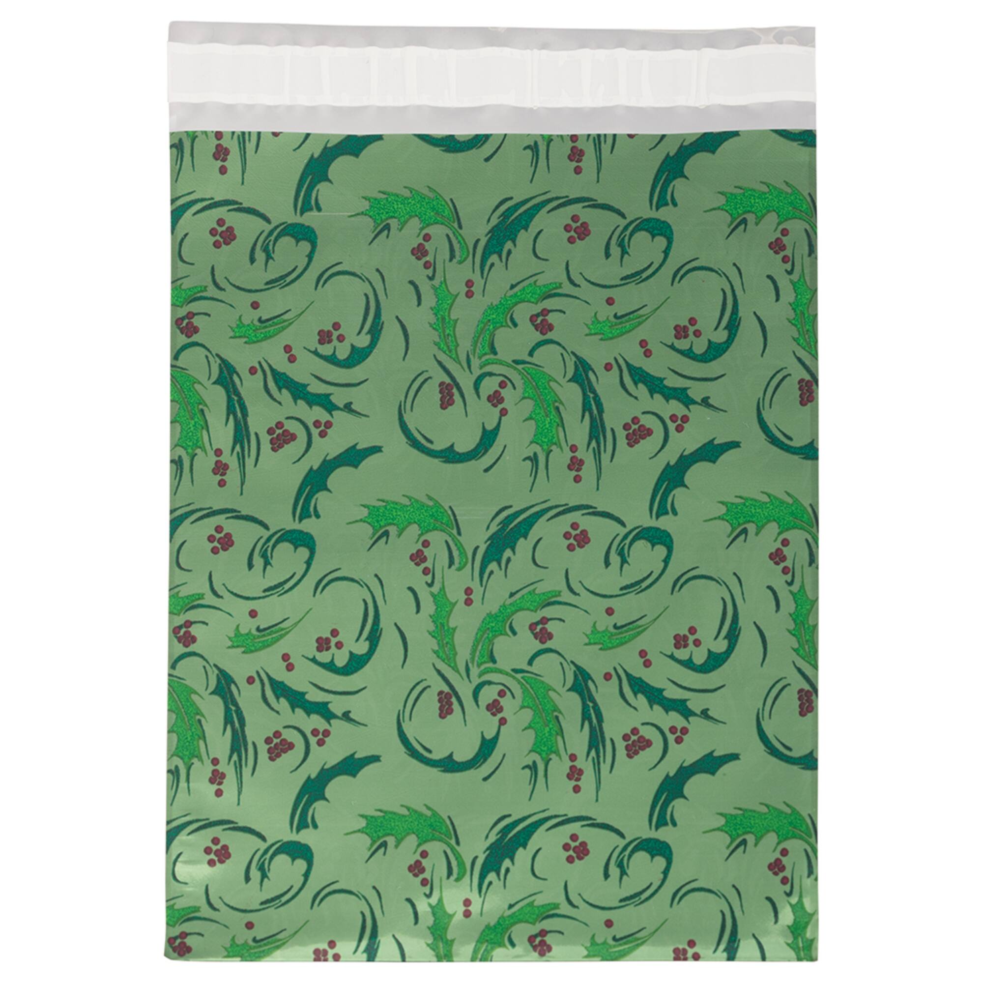 JAM Paper 9" x 12" Green Mistletoe Foil Peel & Seal Closure Envelopes, 100ct.